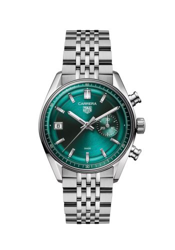 TAG Heuer Carrera Chronograph Dato Glass Box Stainless Steel / Green / Bracelet